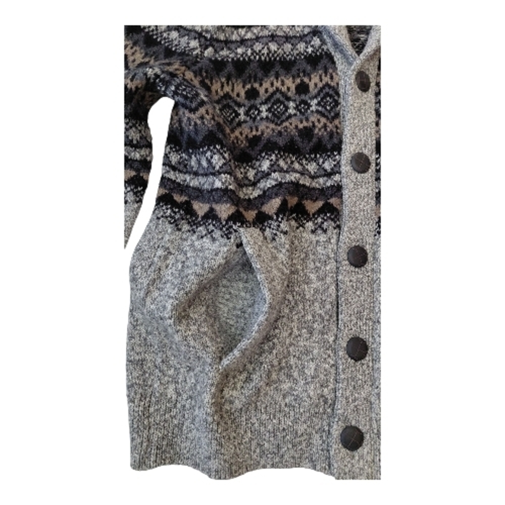 Men's Stylish Gray Patterned Cardigan - Picture 3 of 7